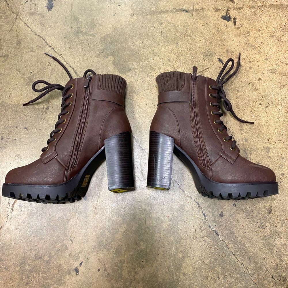 Brown High Heel Combat Boots